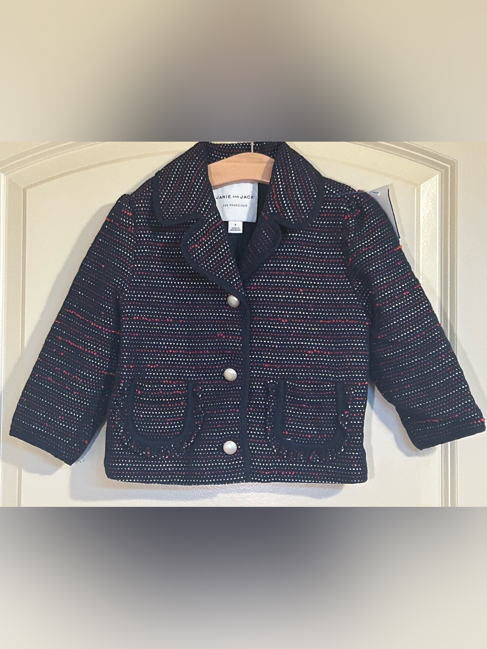 Sz6 Janie and Jack Navy Jack Bouclé Ruffle Pocket Jacket